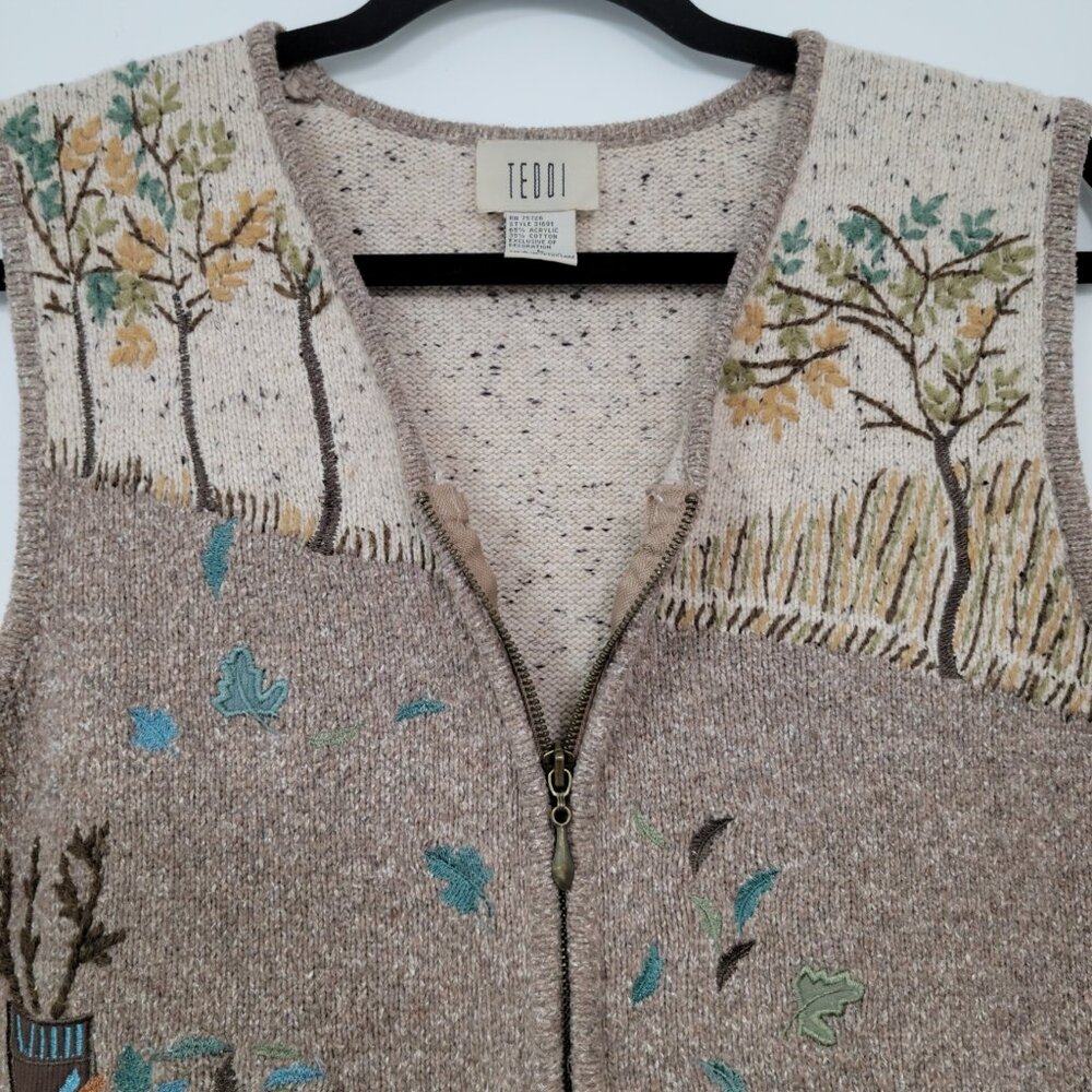 Vintage Teddi Autumn Theme Sweater Embroidered Vest Size Large - Picture 3 of 10